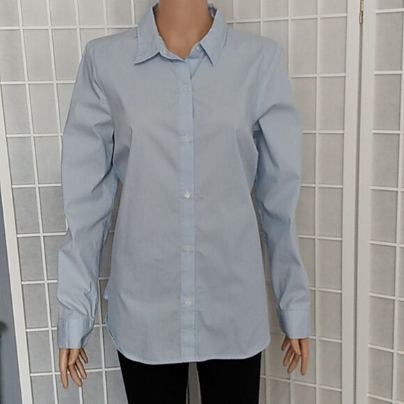 APT 9 ESSENTIALS Womens Light Blue Pinstripe Button Down Shirt Size 16 - Picture 2 of 11
